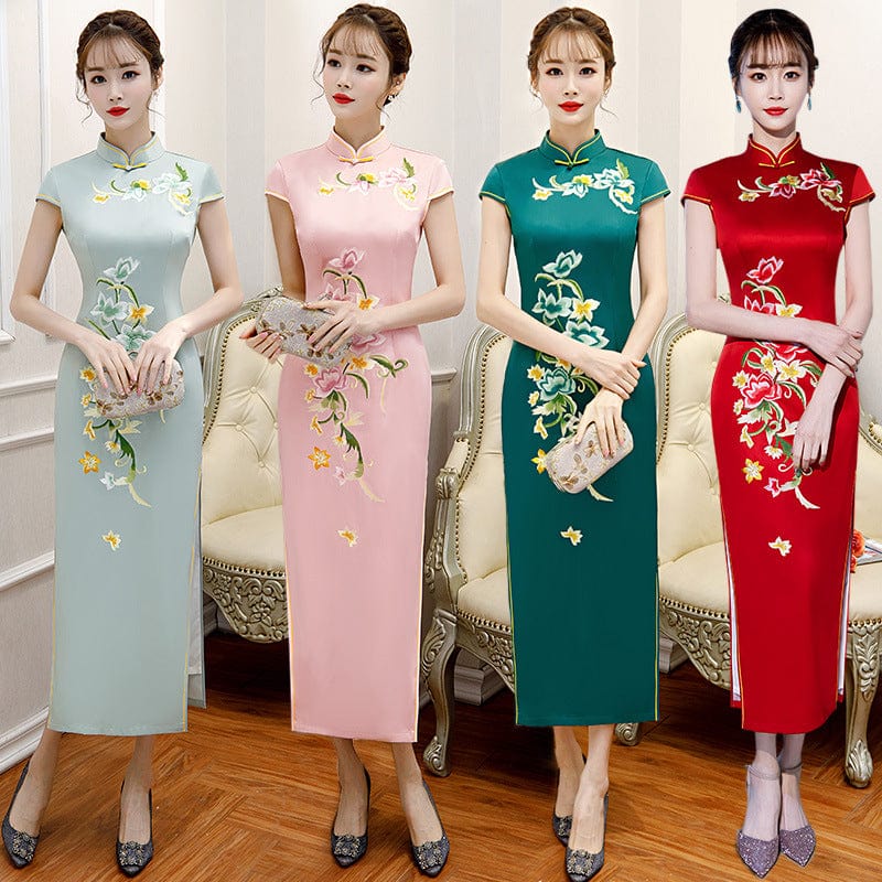 Beth and Brian Qipao-MLS Floral pattern, silk long Cheongsam