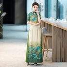 Beth and Brian Qipao-QCYJ Landscape pattern, silk satin, plus size long Ao dai
