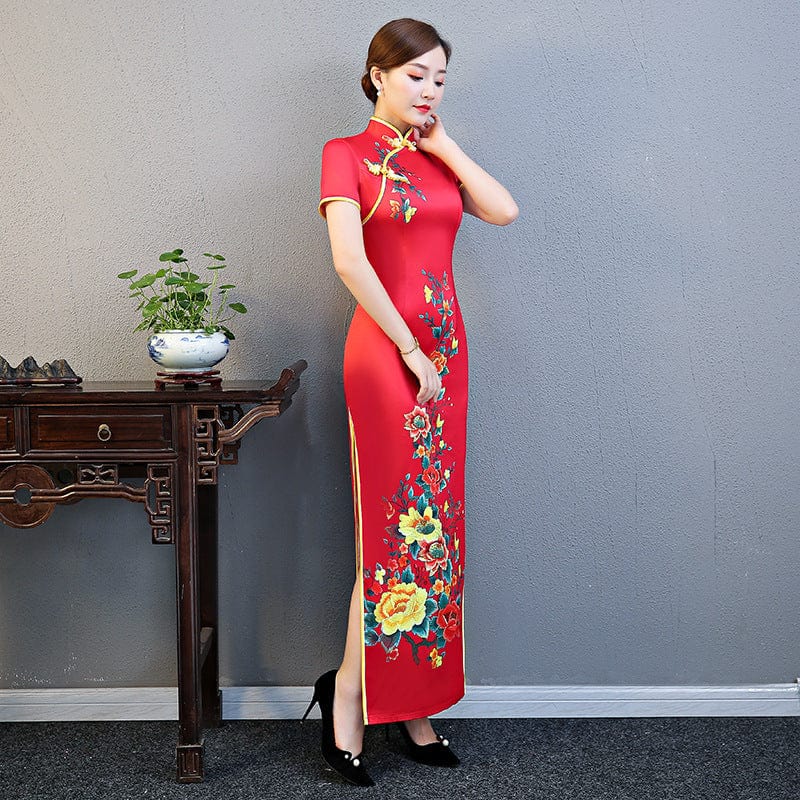 Beth and Brian Qipao-QCYJ Floral pattern, plus size long Cheongsam
