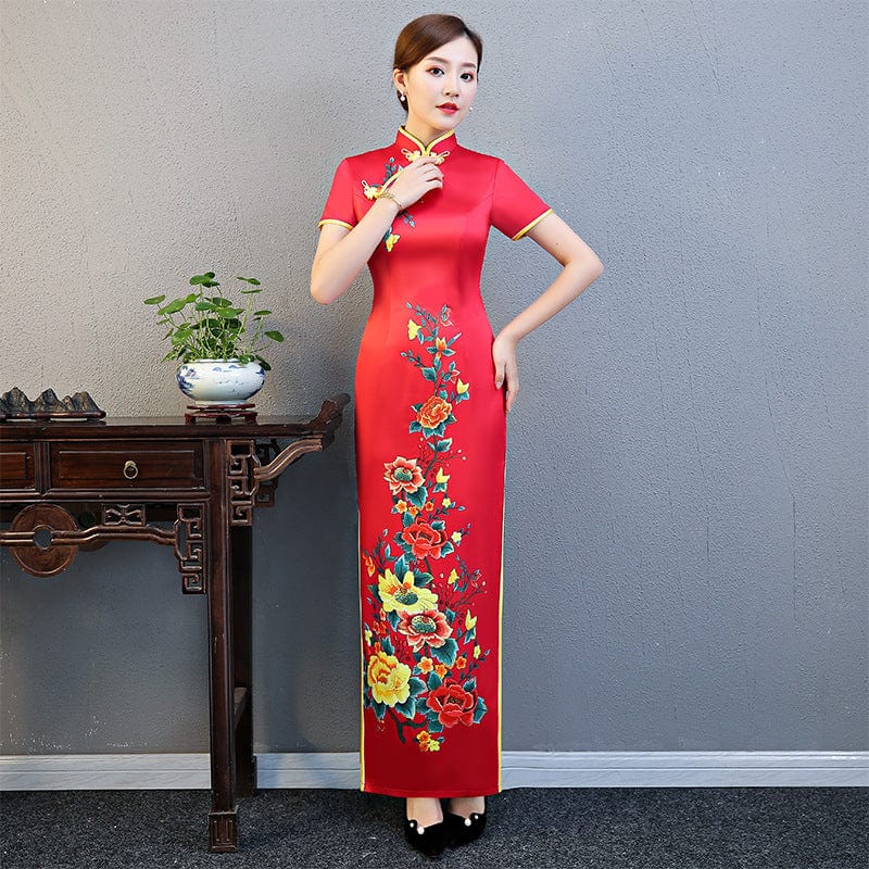 Beth and Brian Qipao-QCYJ Floral pattern, plus size long Cheongsam