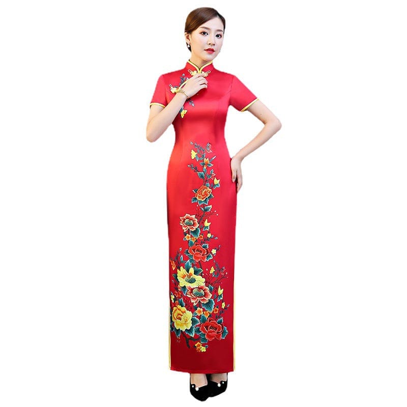 Beth and Brian Qipao-QCYJ Floral pattern, plus size long Cheongsam