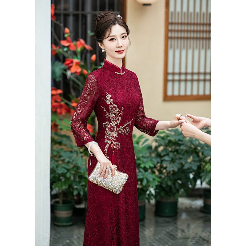 Beth and Brian Qipao-HY Floral pattern, mid-length, lace midi Cheongsam