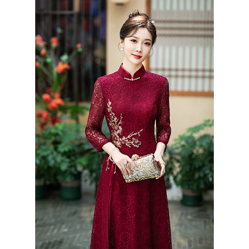 Beth and Brian Qipao-HY Floral pattern, mid-length, lace midi Cheongsam