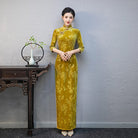 Beth and Brian Qipao-QCYJ Floral print, plus size, yellow long Cheongsam