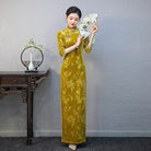 Beth and Brian Qipao-QCYJ Floral print, plus size, yellow long Cheongsam