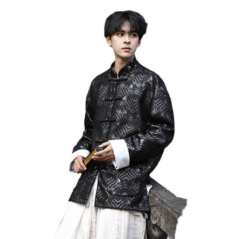 Beth and Brian Qipao-JY Wave pattern, Silk satin fabric, Chinese Tang Suit Jacket