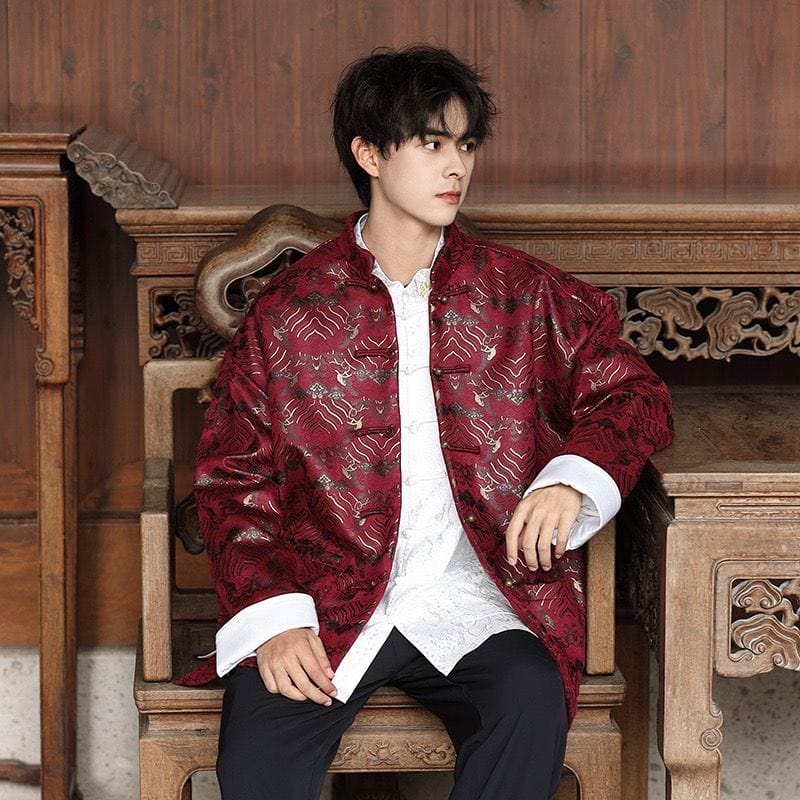Beth and Brian Qipao-JY Wave pattern, Silk satin fabric, Chinese Tang Suit Jacket