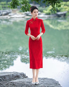 Beth and Brian Qipao-XWC Floral pattern, lace mid-length plus size Cheongsam