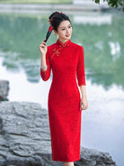 Beth and Brian Qipao-XWC Floral pattern, lace mid-length plus size Cheongsam