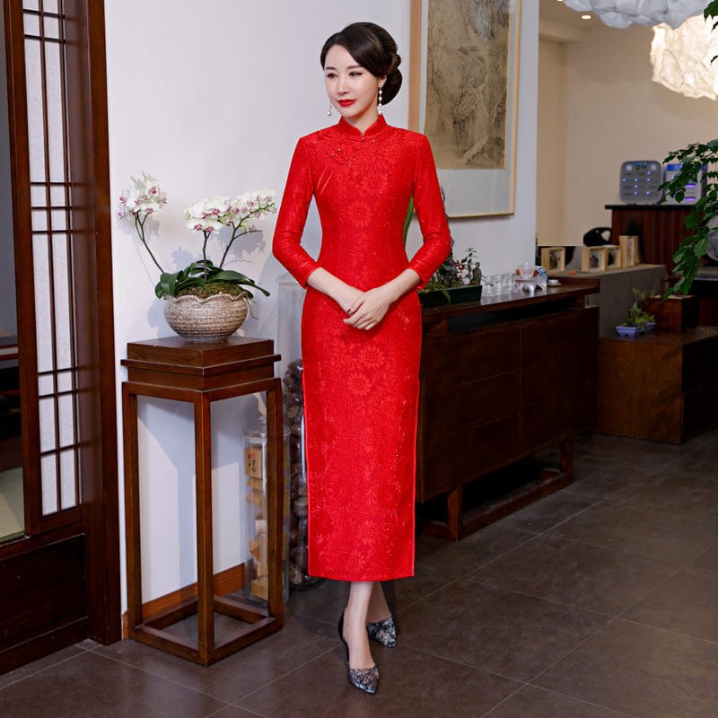 Beth and Brian Qipao-XWC Floral pattern, lace mid-length plus size Cheongsam for mothers