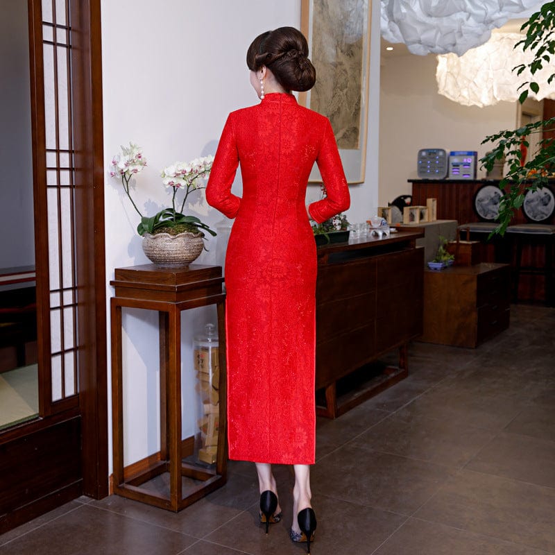 Beth and Brian Qipao-XWC Floral pattern, lace mid-length plus size Cheongsam for mothers