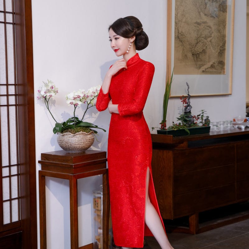 Beth and Brian Qipao-XWC Floral pattern, lace mid-length plus size Cheongsam for mothers