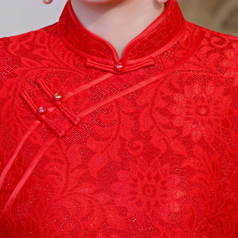 Beth and Brian Qipao-XWC Floral pattern, lace mid-length plus size Cheongsam for mothers