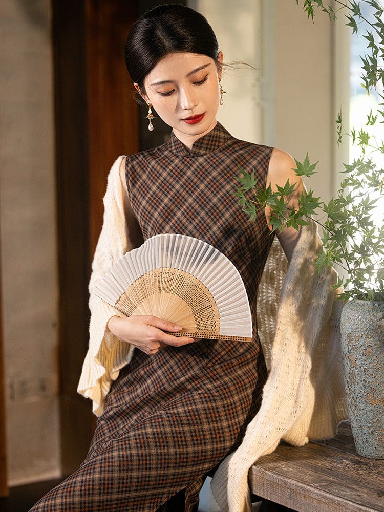 Beth and Brian Qipao-JD Old Shanghai style, plaid long Cheongsam