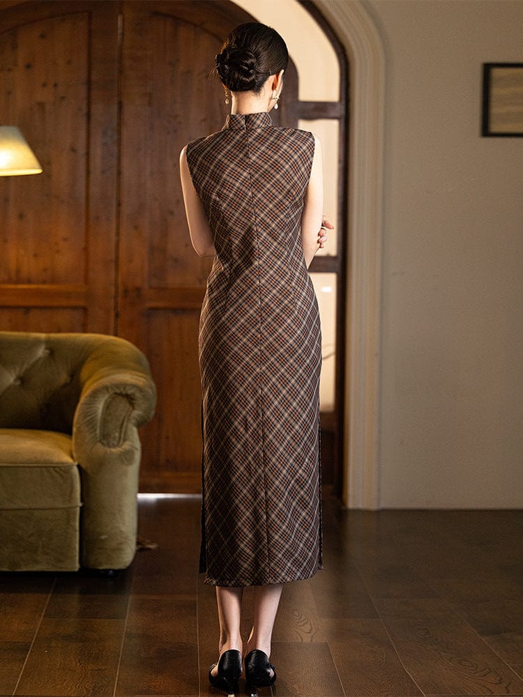 Beth and Brian Qipao-JD Old Shanghai style, plaid long Cheongsam