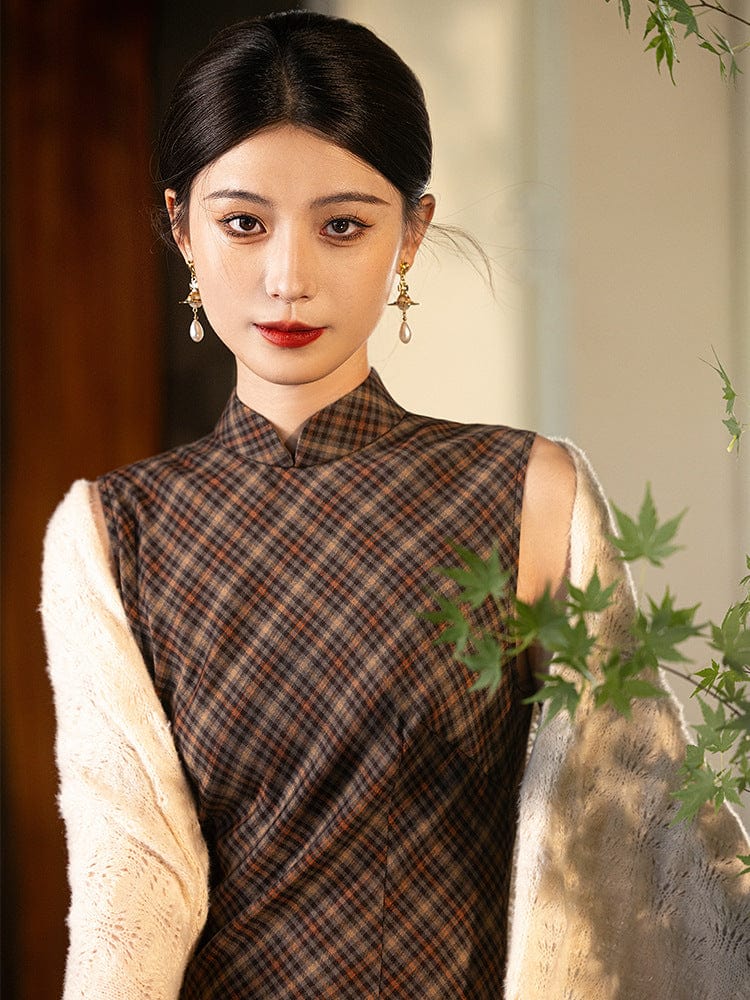 Beth and Brian Qipao-JD Old Shanghai style, plaid long Cheongsam