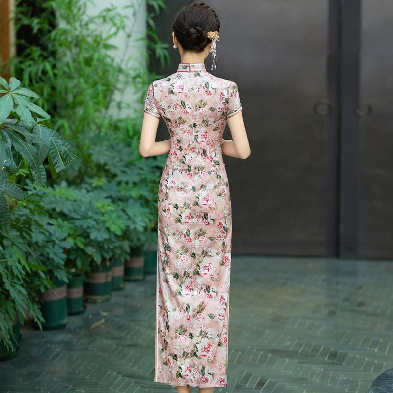 Beth and Brian Qipao-WXG Floral print, 19 mome mulberry silk, high-end long Cheongsam