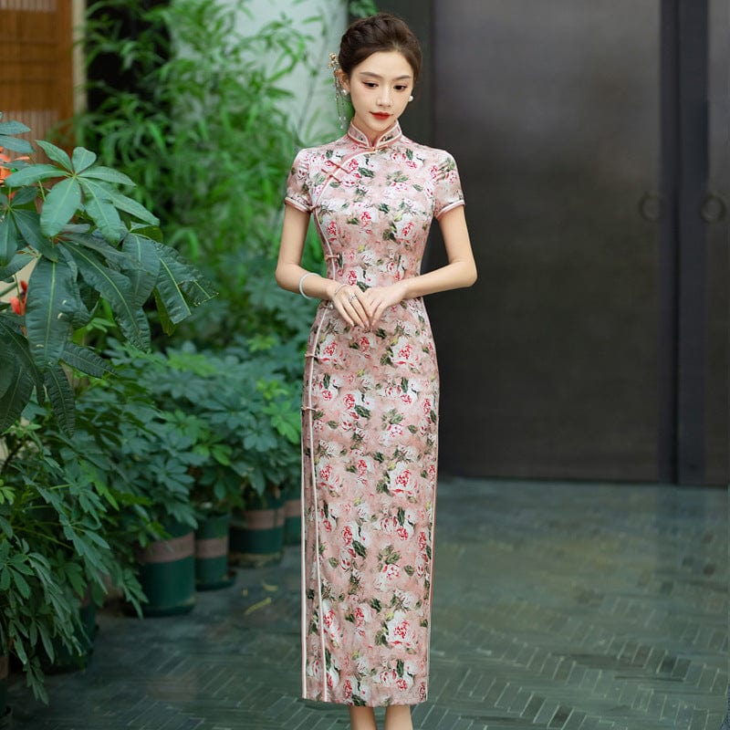 Beth and Brian Qipao-WXG Floral print, 19 mome mulberry silk, high-end long Cheongsam