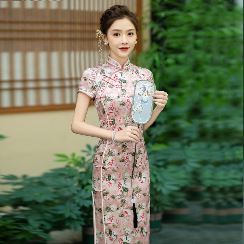 Beth and Brian Qipao-WXG Floral print, 19 mome mulberry silk, high-end long Cheongsam