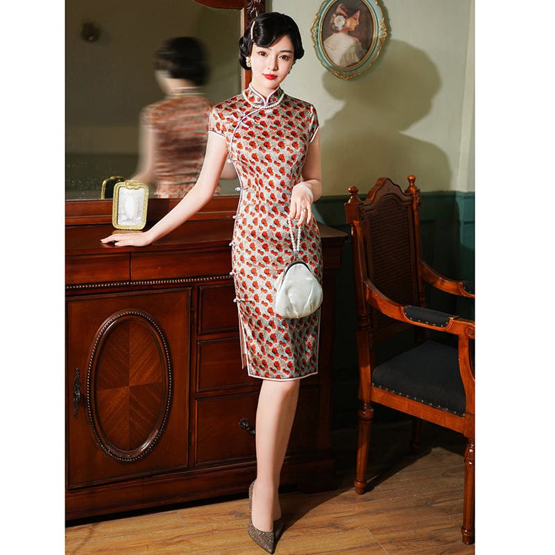 Beth and Brian Qipao-WXG High-end, mulberry silk midi Cheongsam