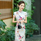 Beth and Brian Qipao-WXG Rose print, 19 mome mulberry silk, high-end long Cheongsam