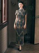 Beth and Brian Qipao-JD Stripe pattern, 19 mome mulberry silk, high-end long Cheongsam