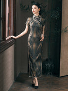 Beth and Brian Qipao-JD Stripe pattern, 19 mome mulberry silk, high-end long Cheongsam