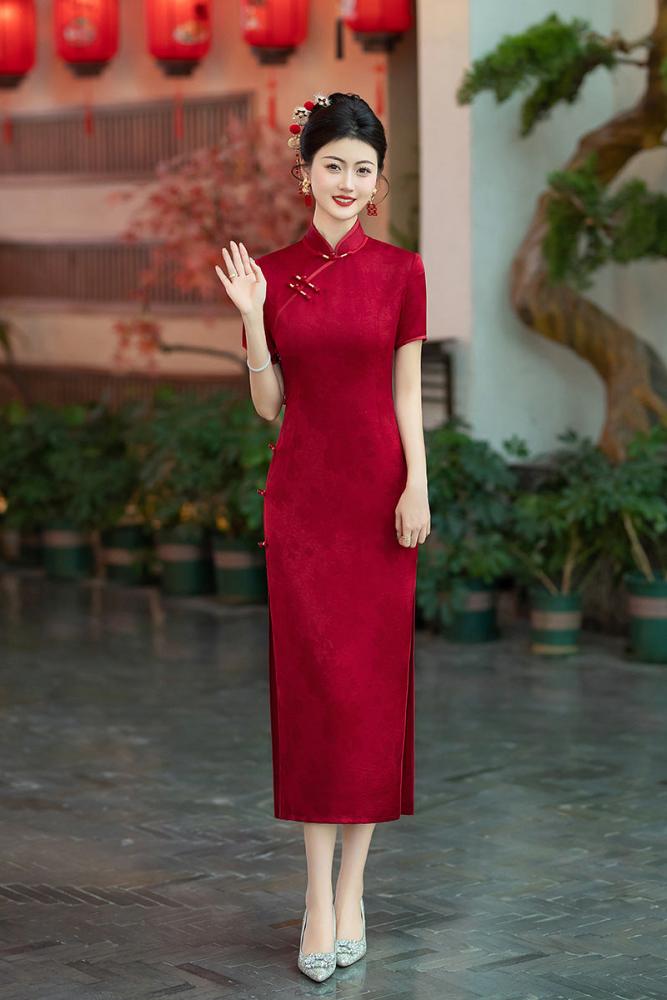 Beth and Brian Qipao-LXM Plus size, red&green midi Cheongsam for mothers