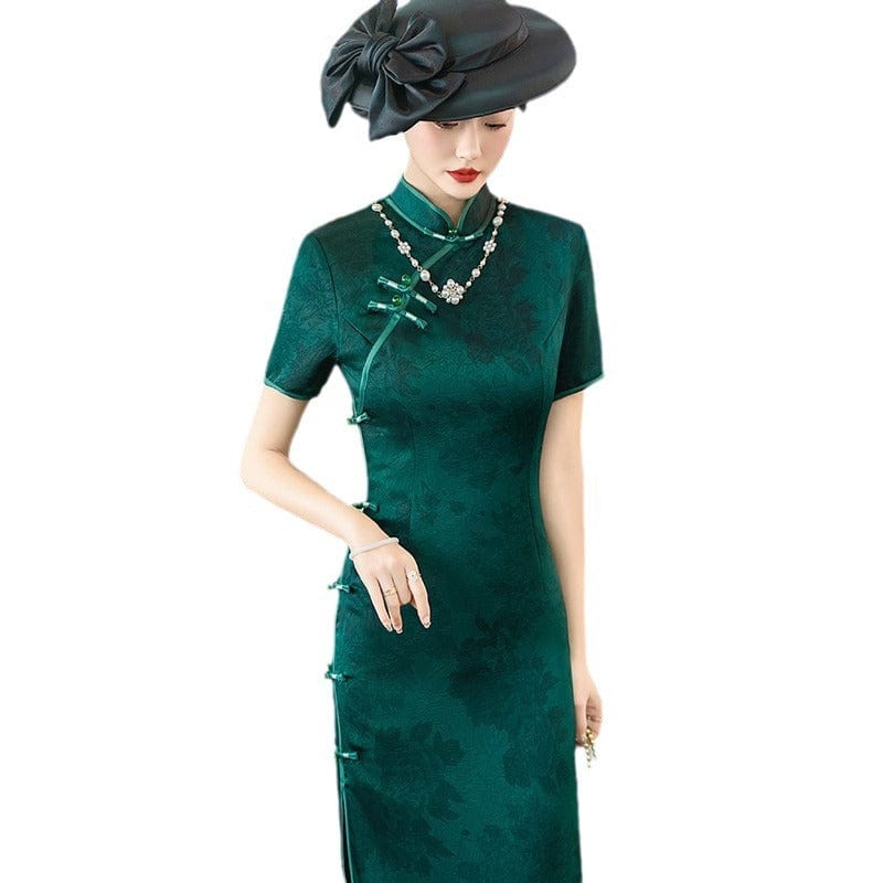 Beth and Brian Qipao-LXM Plus size, red&green midi Cheongsam for mothers