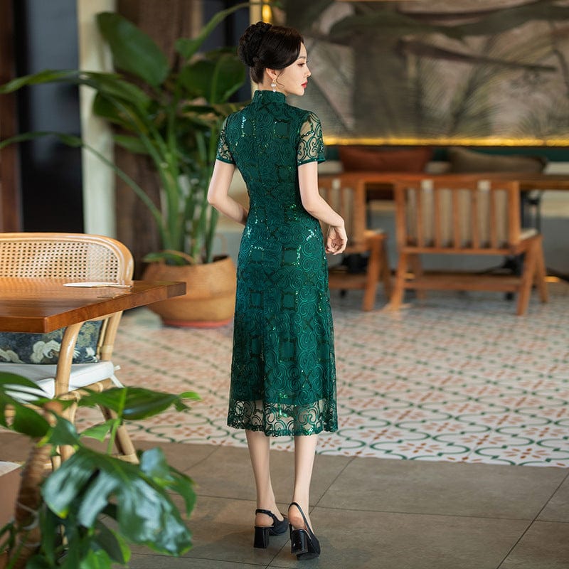 Beth and Brian Qipao-SYG Summer and fall collection,green midi Cheongsam for mothers