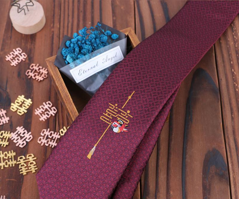 Beth and Brian Qipao - FD Magpie and blessing embroidery, jacquard fabric Chinese Tang Suit Tie
