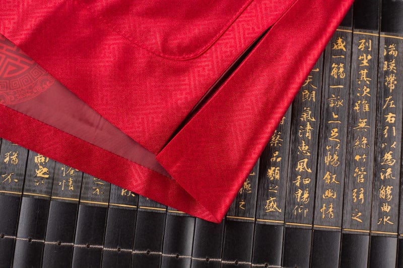 Beth and Brian Qipao-WY Chinese Men Blessing pattern red Tang Suit Jacket