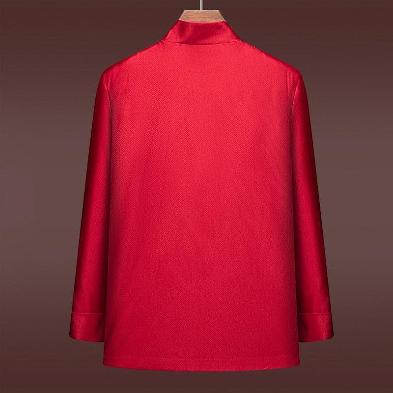 Beth and Brian Qipao-WY Chinese Men Blessing pattern red Tang Suit Jacket