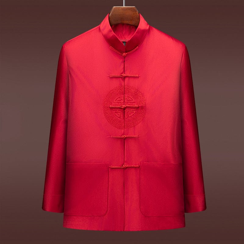 Beth and Brian Qipao-WY Chinese Men Blessing pattern red Tang Suit Jacket