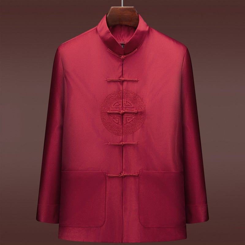 Beth and Brian Qipao-WY Chinese Men Blessing pattern red Tang Suit Jacket