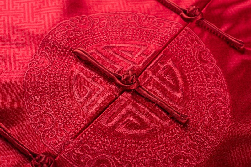 Beth and Brian Qipao-WY Chinese Men Blessing pattern red Tang Suit Jacket