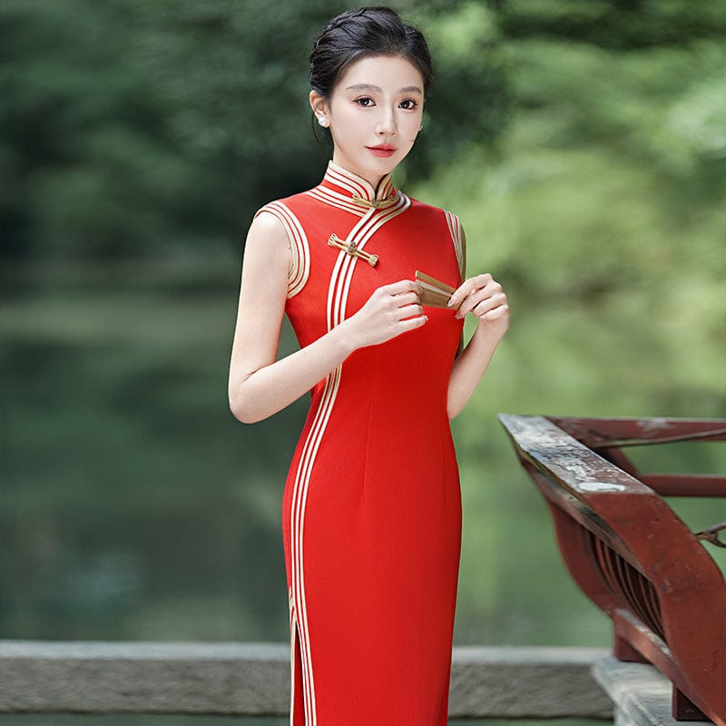 Beth and Brian Qipao-YD Sleeveless, long plus size Cheongsam for mothers