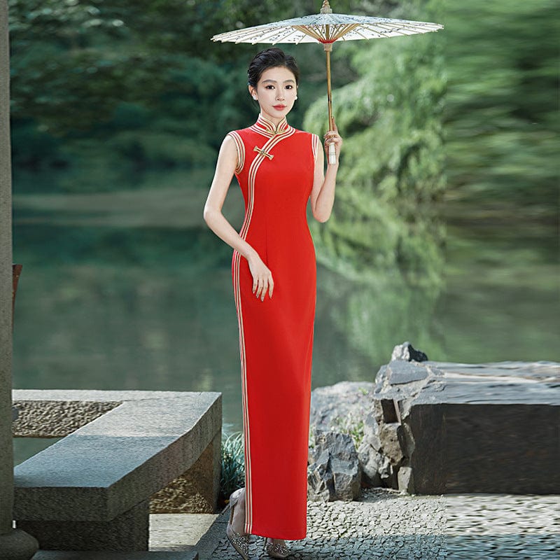 Beth and Brian Qipao-YD Sleeveless, long plus size Cheongsam for mothers
