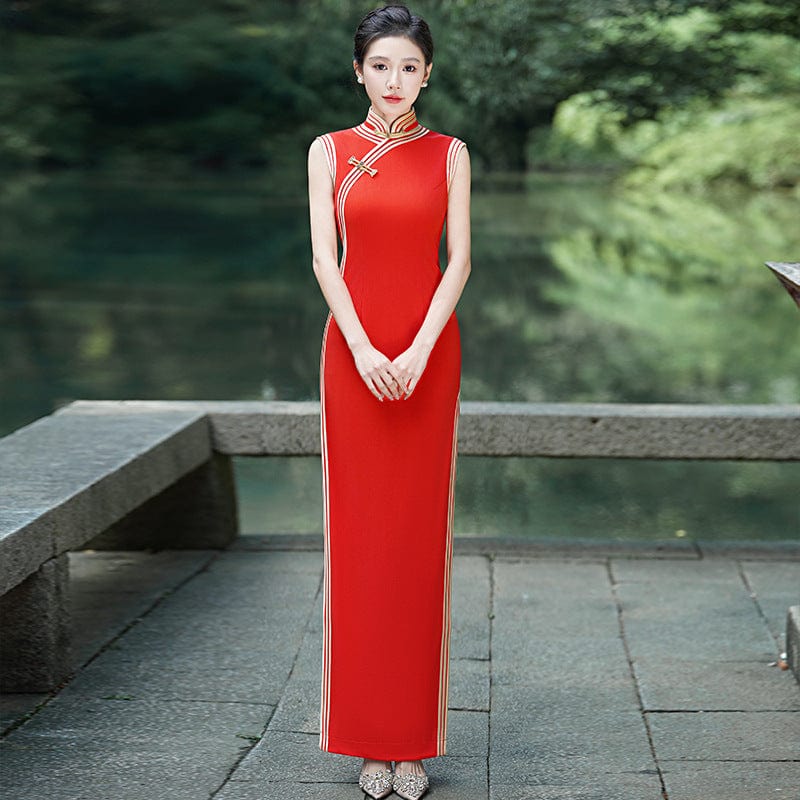 Beth and Brian Qipao-YD Sleeveless, long plus size Cheongsam for mothers