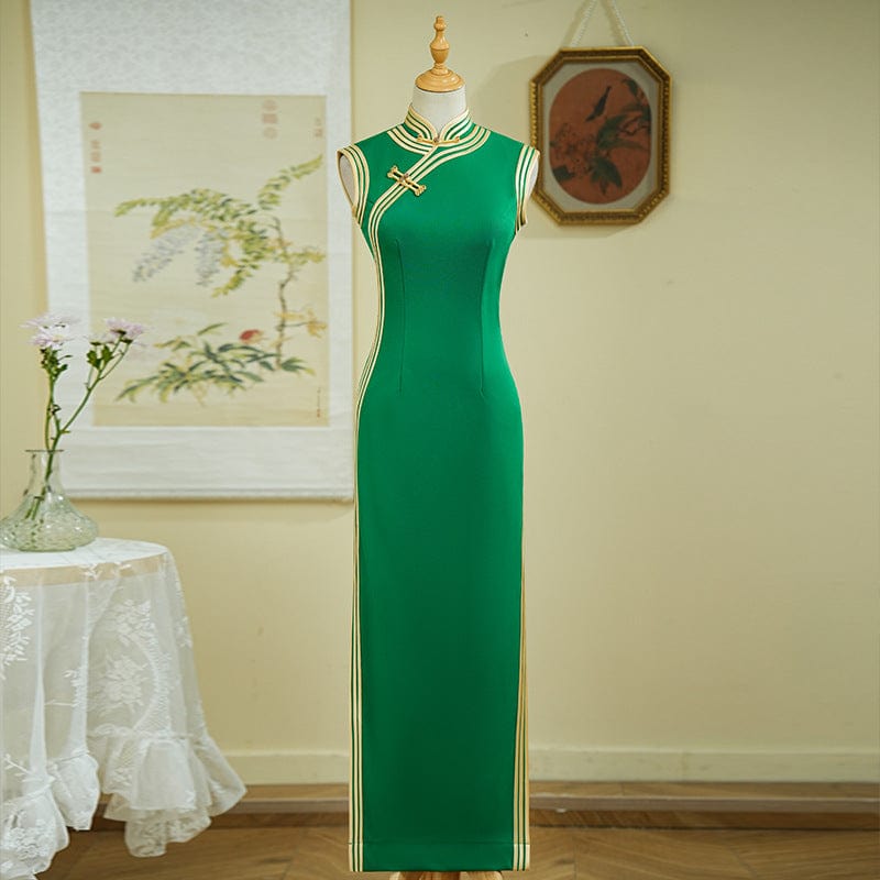 Beth and Brian Qipao-YD Sleeveless, long plus size Cheongsam for mothers