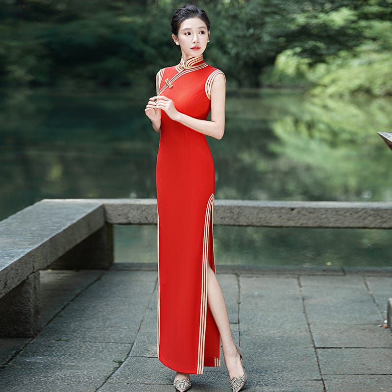 Beth and Brian Qipao-YD Sleeveless, long plus size Cheongsam for mothers