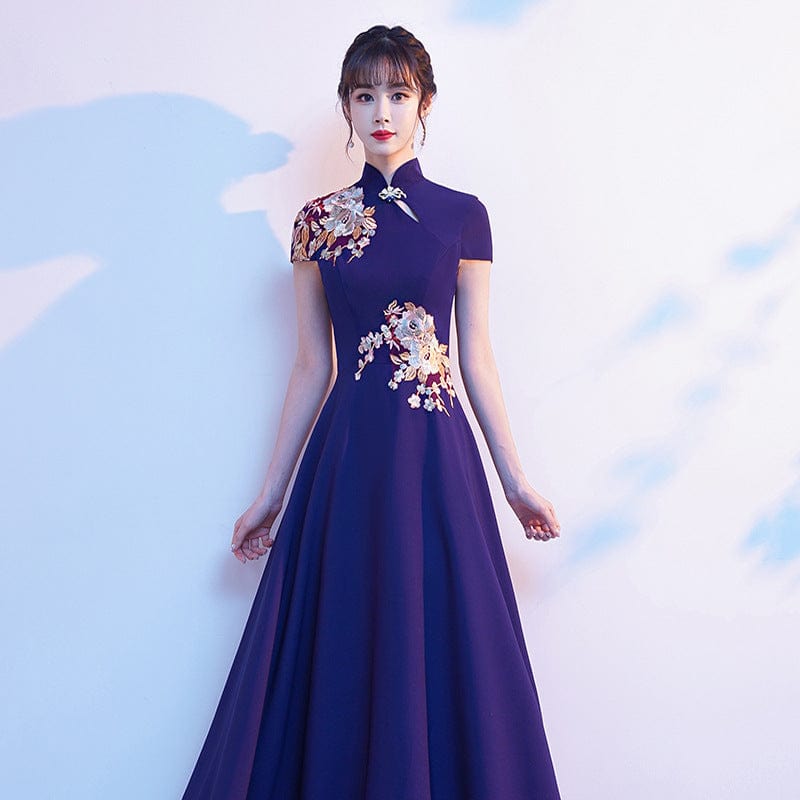 Beth and Brian Qipao-TZL Floral embroidery, wedding floor length plus size Qipao