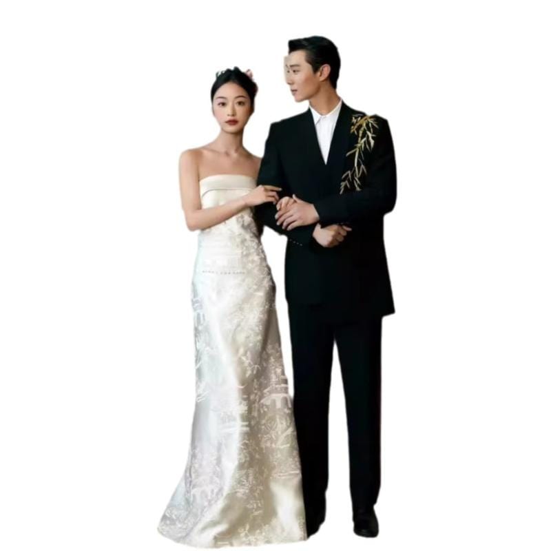 Beth and Brian Qipao-MY Tube top, high-end, white floor-length Cheongsam