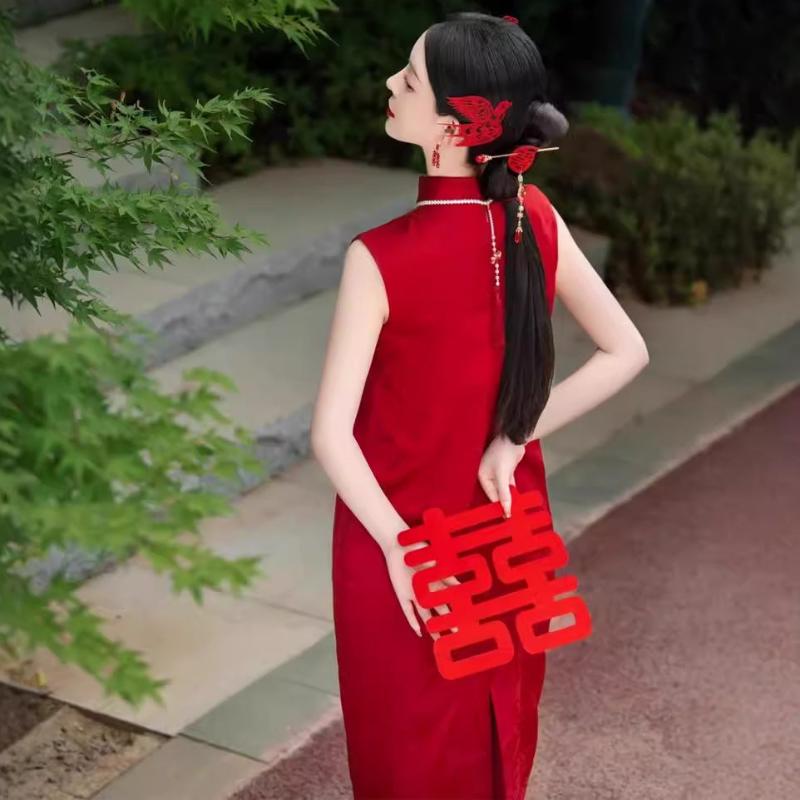 Beth and Brian Qipao-MY New Chinese style (新中式), high-end, red long Cheongsam