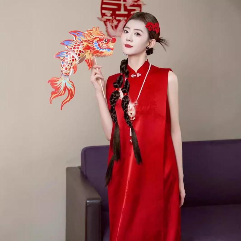 Beth and Brian Qipao-MY New Chinese style (新中式), high-end, red long Cheongsam
