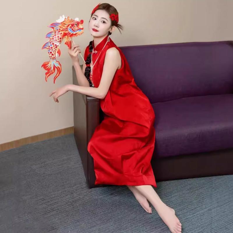 Beth and Brian Qipao-MY New Chinese style (新中式), high-end, red long Cheongsam