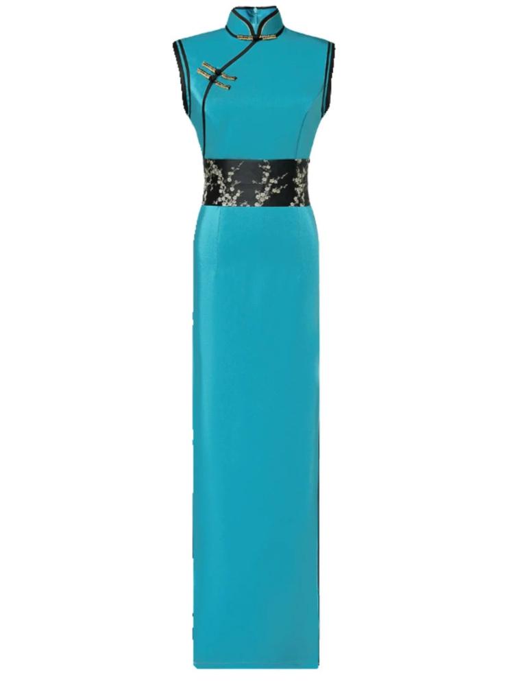 Beth and Brian Qipao-YJNS Sleeveless, long plus size Cheongsam for mothers