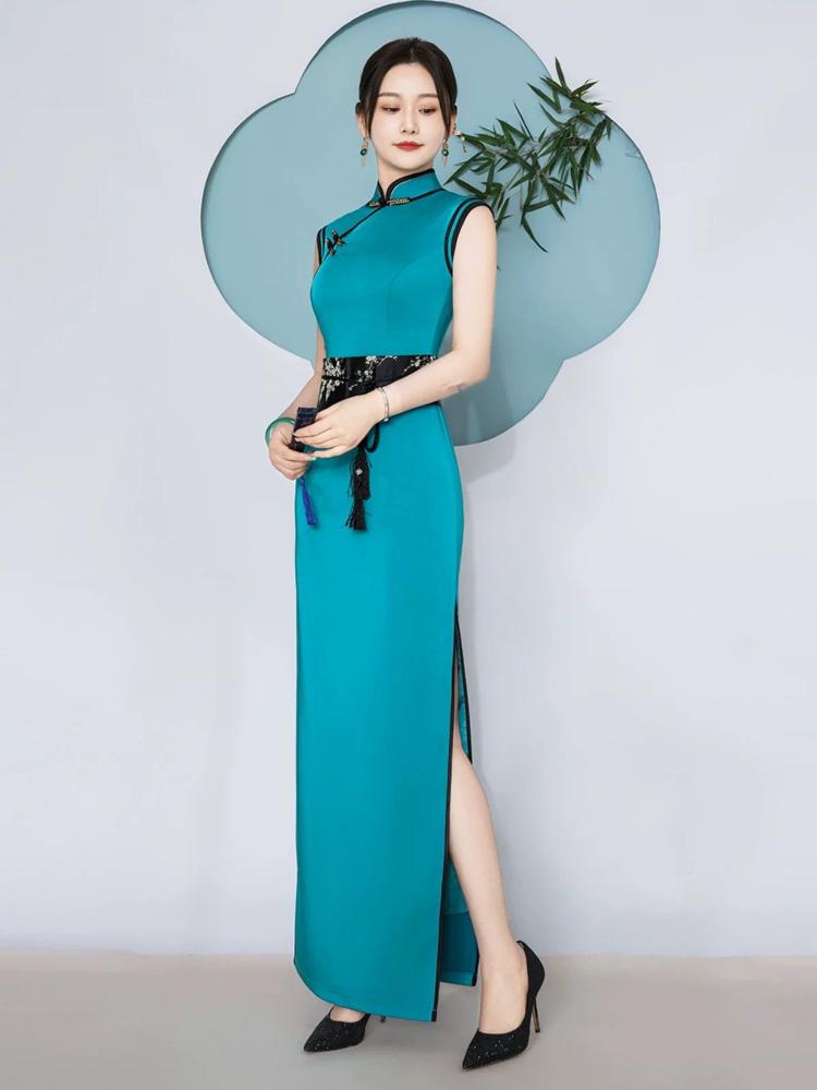 Beth and Brian Qipao-YJNS Sleeveless, long plus size Cheongsam for mothers