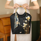 Beth and Brian Qipao-CY Embroidered Wooden Handle Tote Bucket Bag, Chinese style Qipao bag