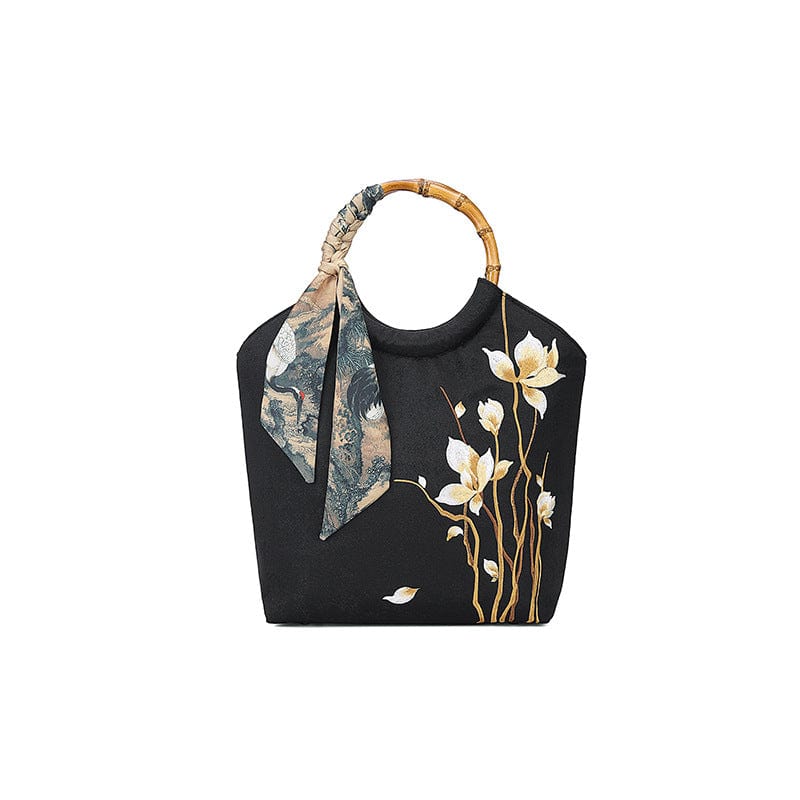 Beth and Brian Qipao-CY Embroidered Wooden Handle Tote Bucket Bag, Chinese style Qipao bag